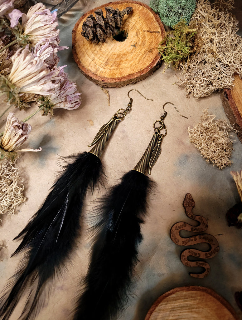 Midnight Black Feather Earrings