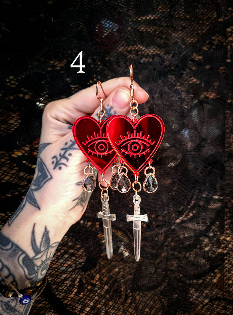 Three of Swords Heart Vision Earrings