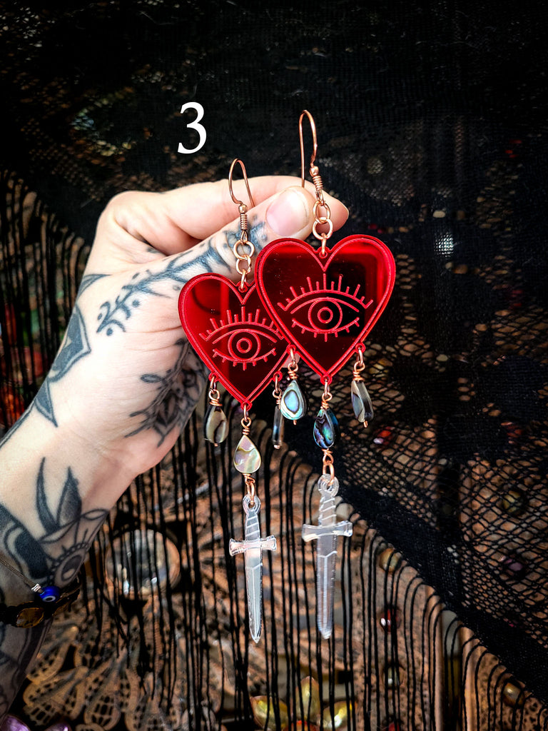 Three of Swords Heart Vision Earrings