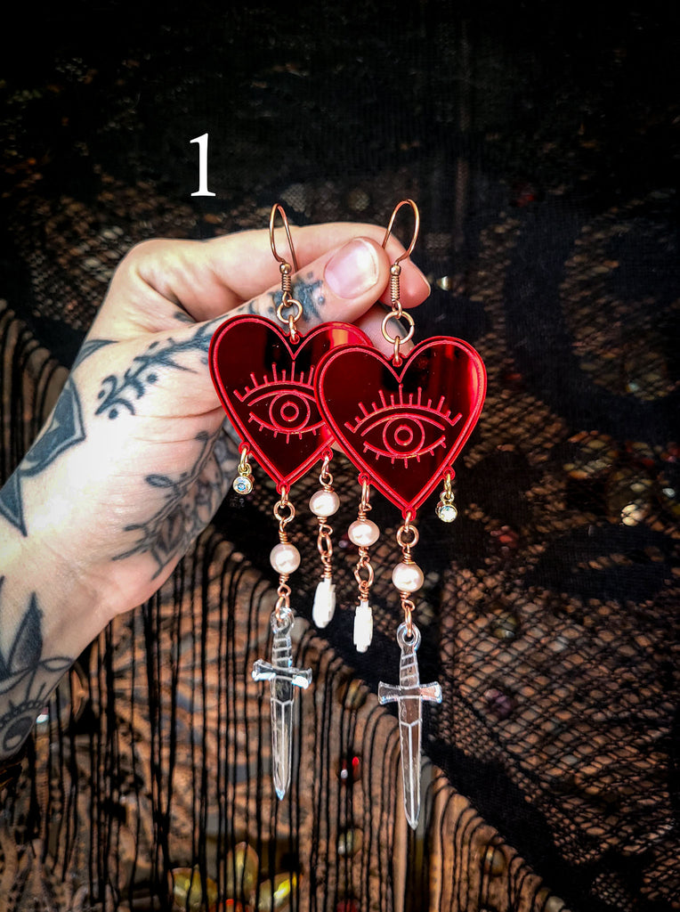 Three of Swords Heart Vision Earrings