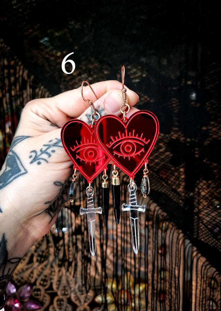 Three of Swords Heart Vision Earrings