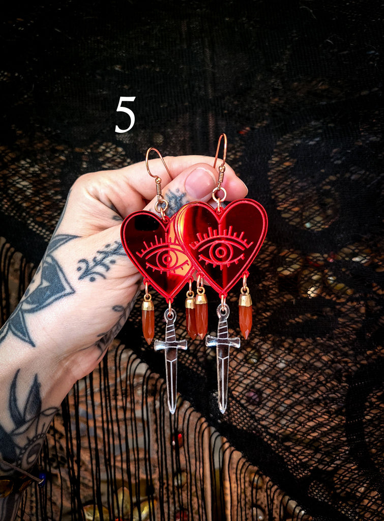 Three of Swords Heart Vision Earrings