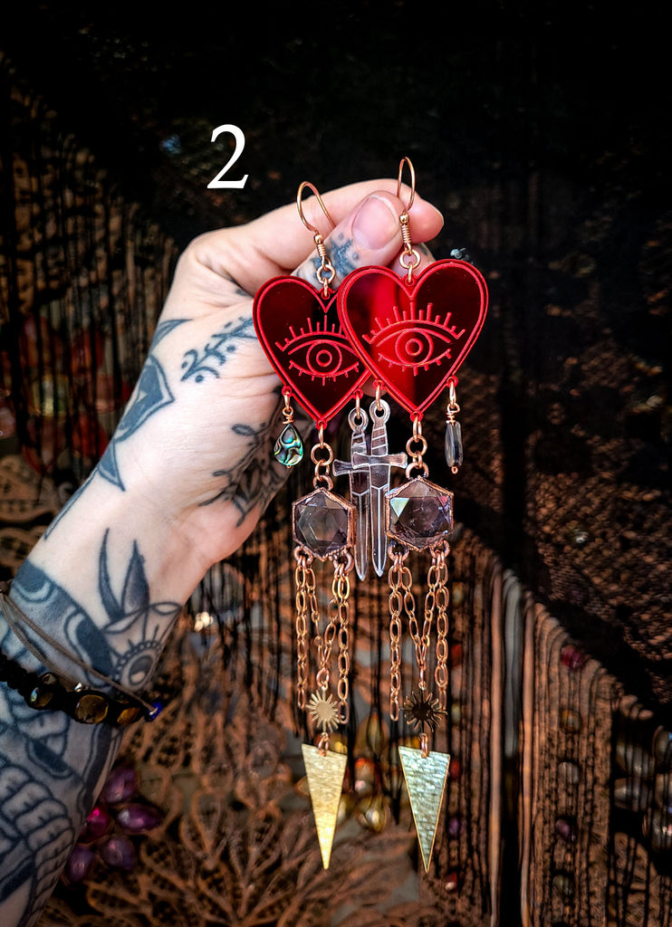 Three of Swords Heart Vision Earrings