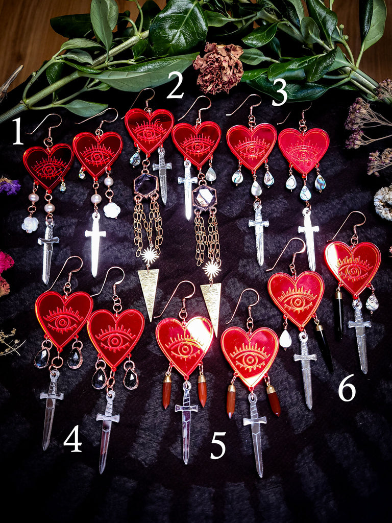 Three of Swords Heart Vision Earrings