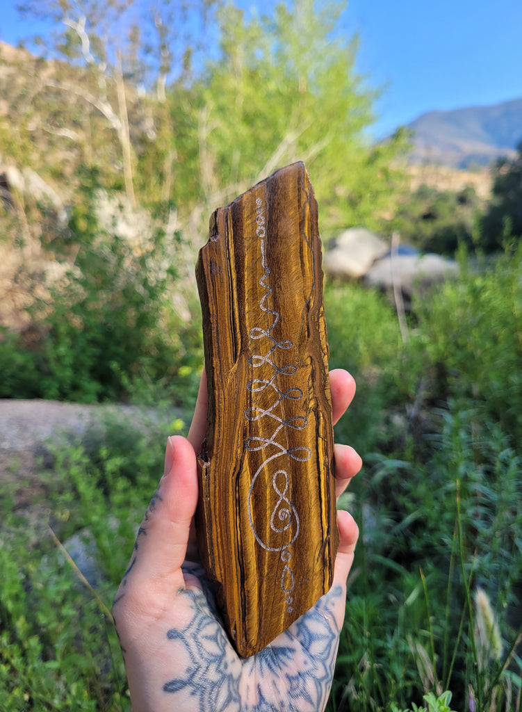 Unalome Tigers Eye Crystal Slabs
