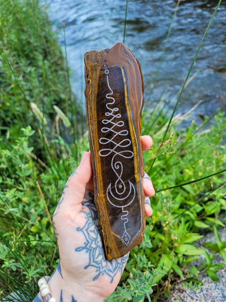 Unalome Tigers Eye Crystal Slabs