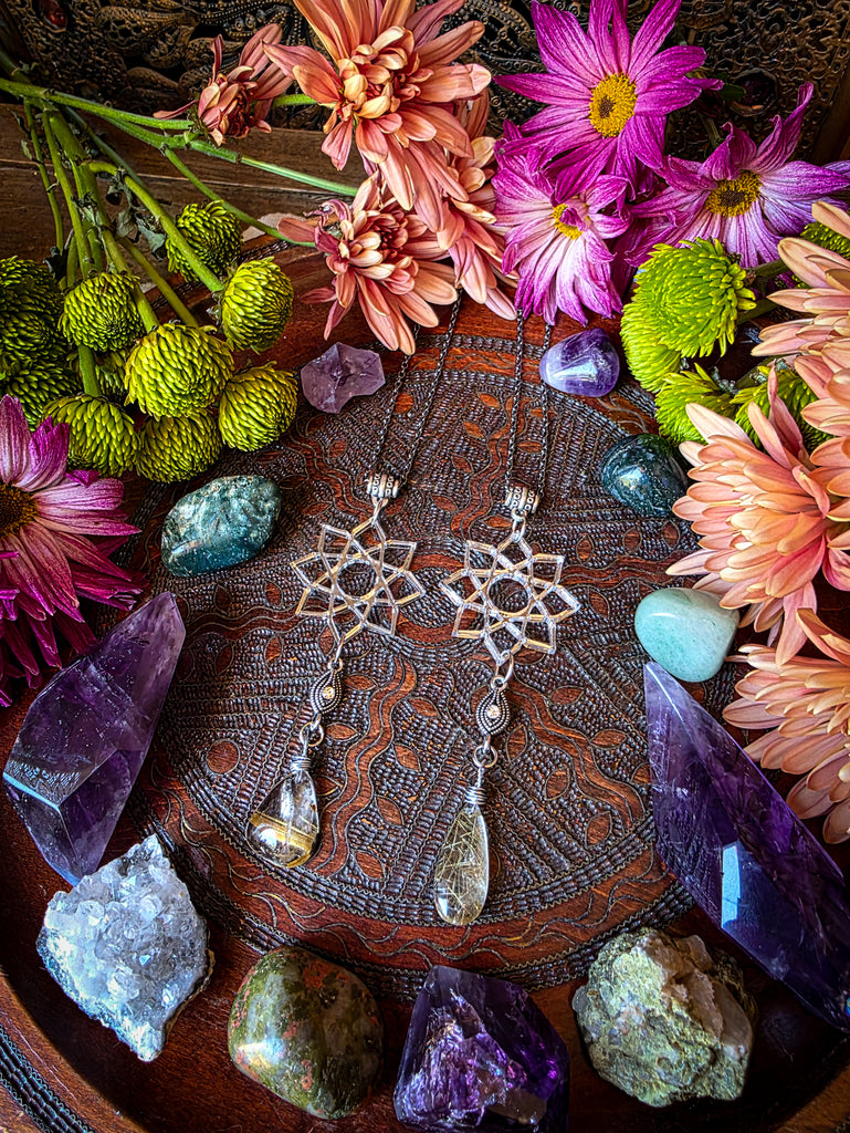 Mirrored Geometric Rutile Quartz Necklaces
