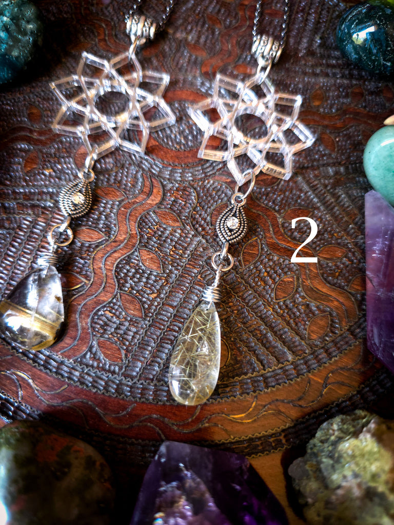 Mirrored Geometric Rutile Quartz Necklaces