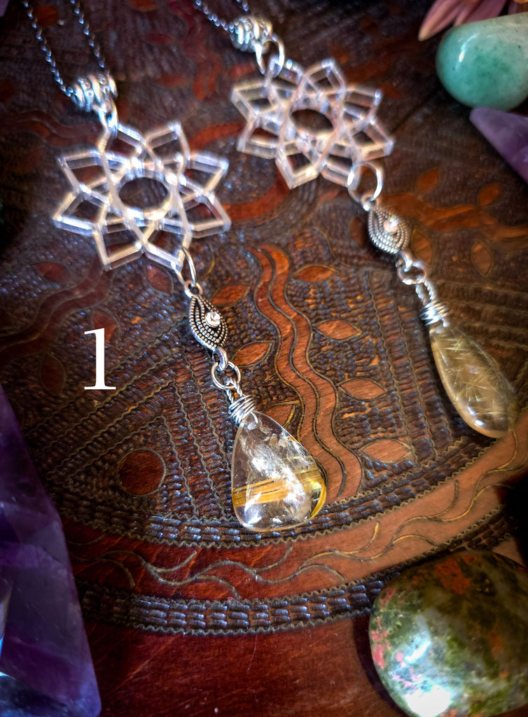 Mirrored Geometric Rutile Quartz Necklaces