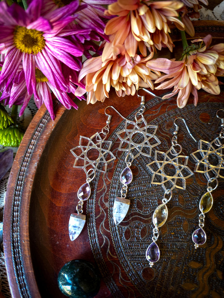 Mirrored Geometric Crystal Droplet Earrings