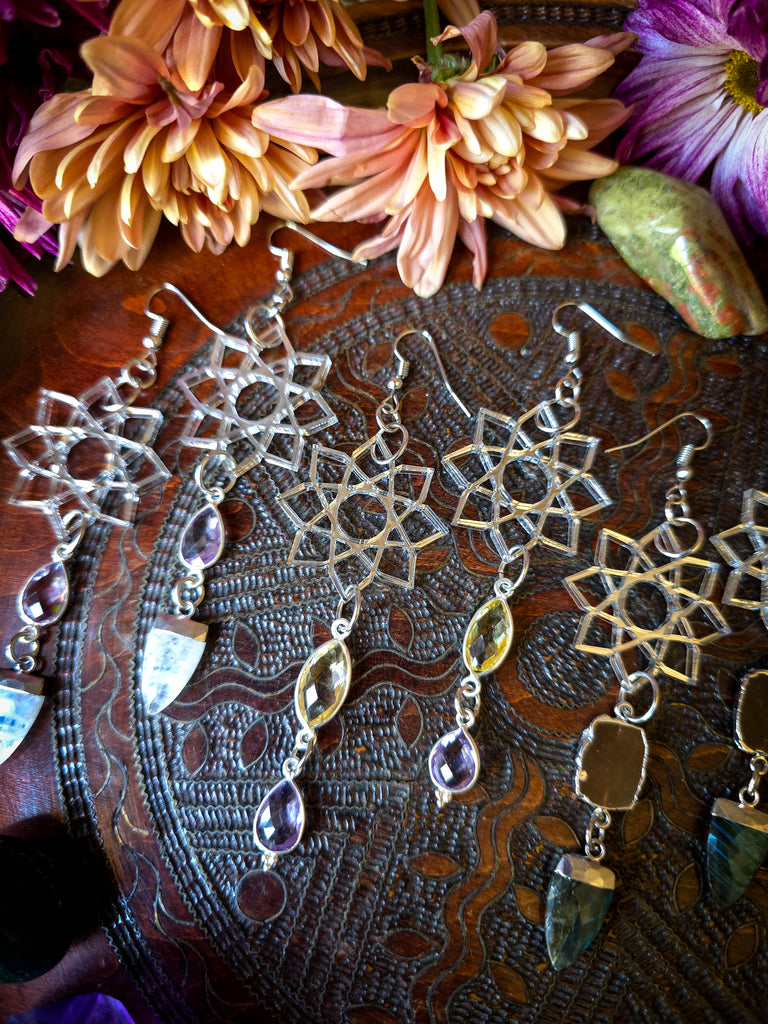 Mirrored Geometric Crystal Droplet Earrings