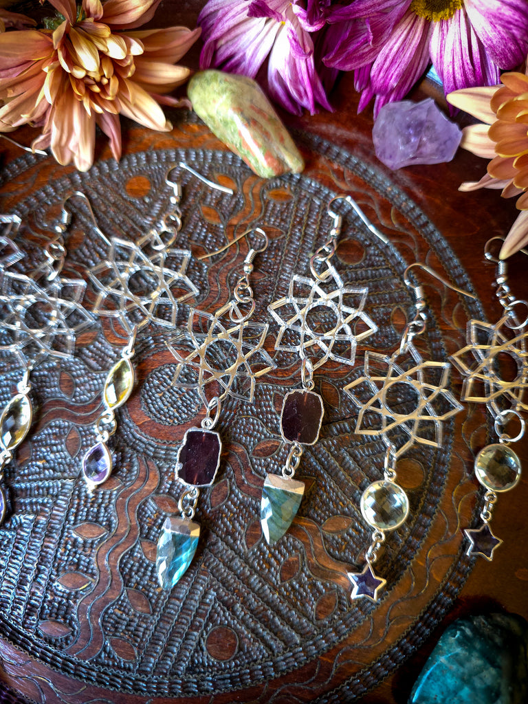 Mirrored Geometric Crystal Droplet Earrings