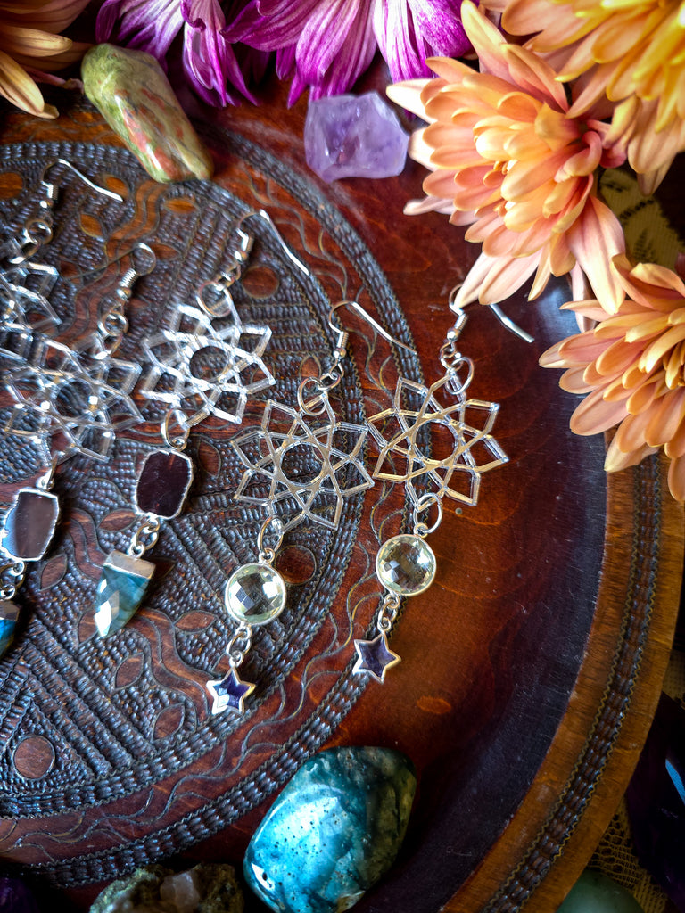 Mirrored Geometric Crystal Droplet Earrings