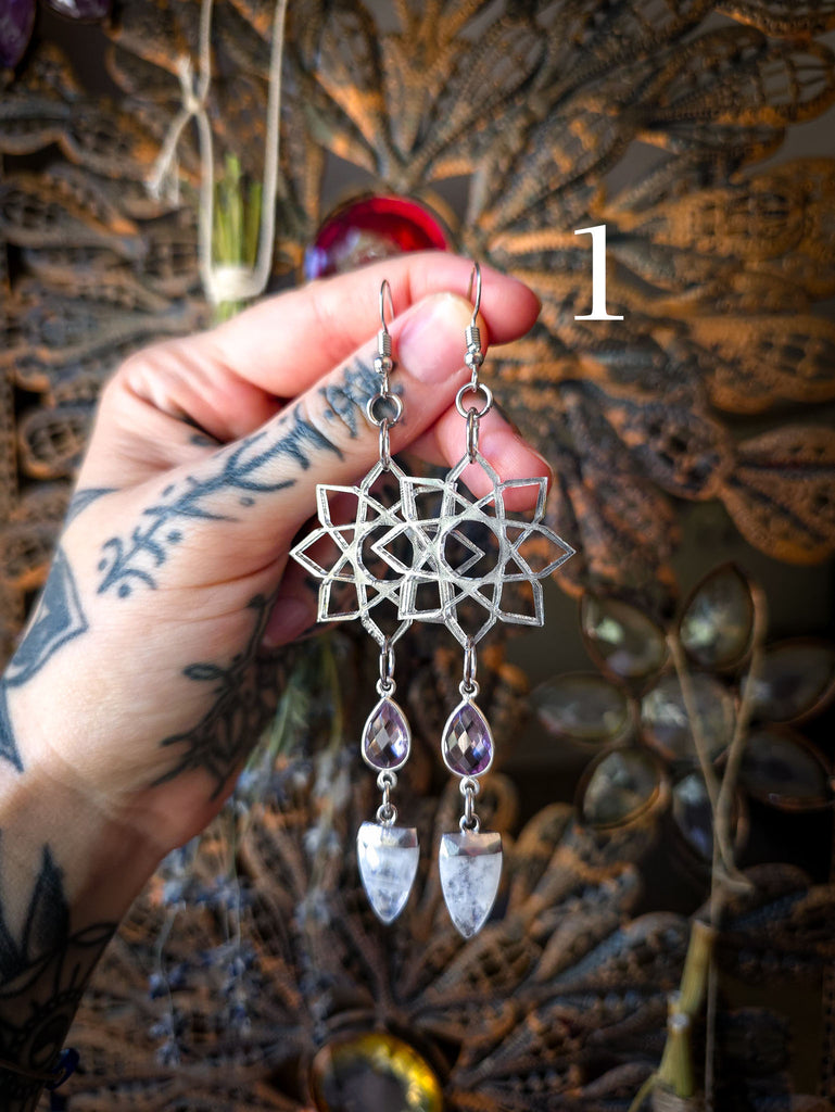 Mirrored Geometric Crystal Droplet Earrings