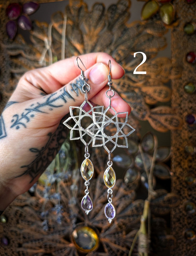 Mirrored Geometric Crystal Droplet Earrings