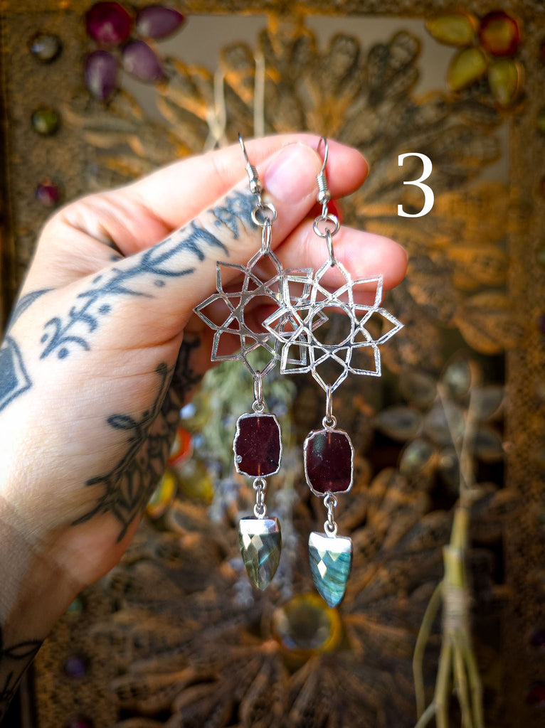 Mirrored Geometric Crystal Droplet Earrings