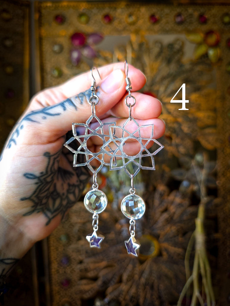 Mirrored Geometric Crystal Droplet Earrings