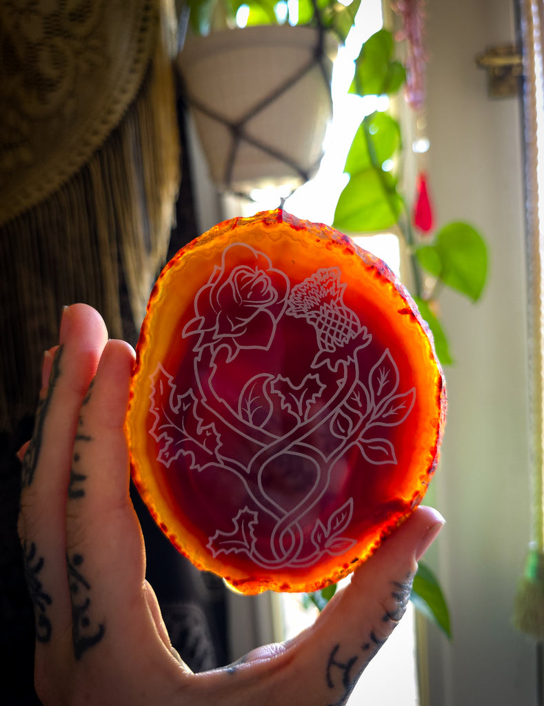 Agate Slice - Amber Thistle and Rose