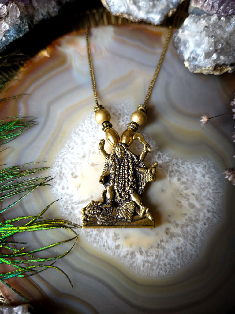 Kali Goddess of Destruction Brass Amulet Necklace