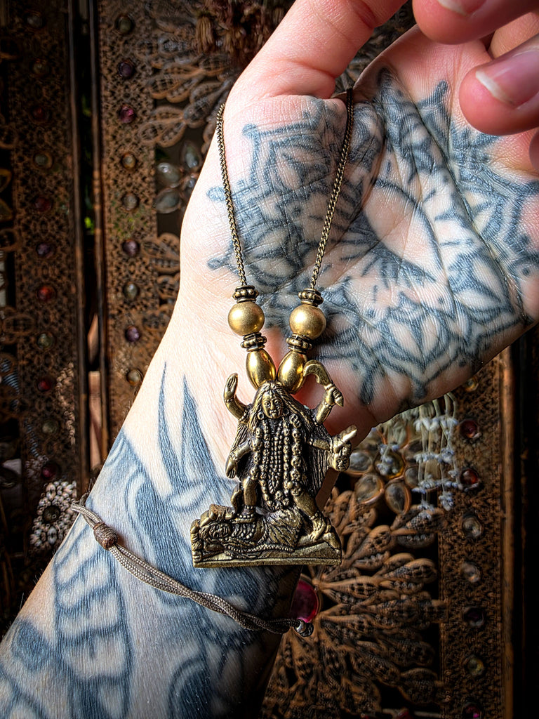 Kali Goddess of Destruction Brass Amulet Necklace