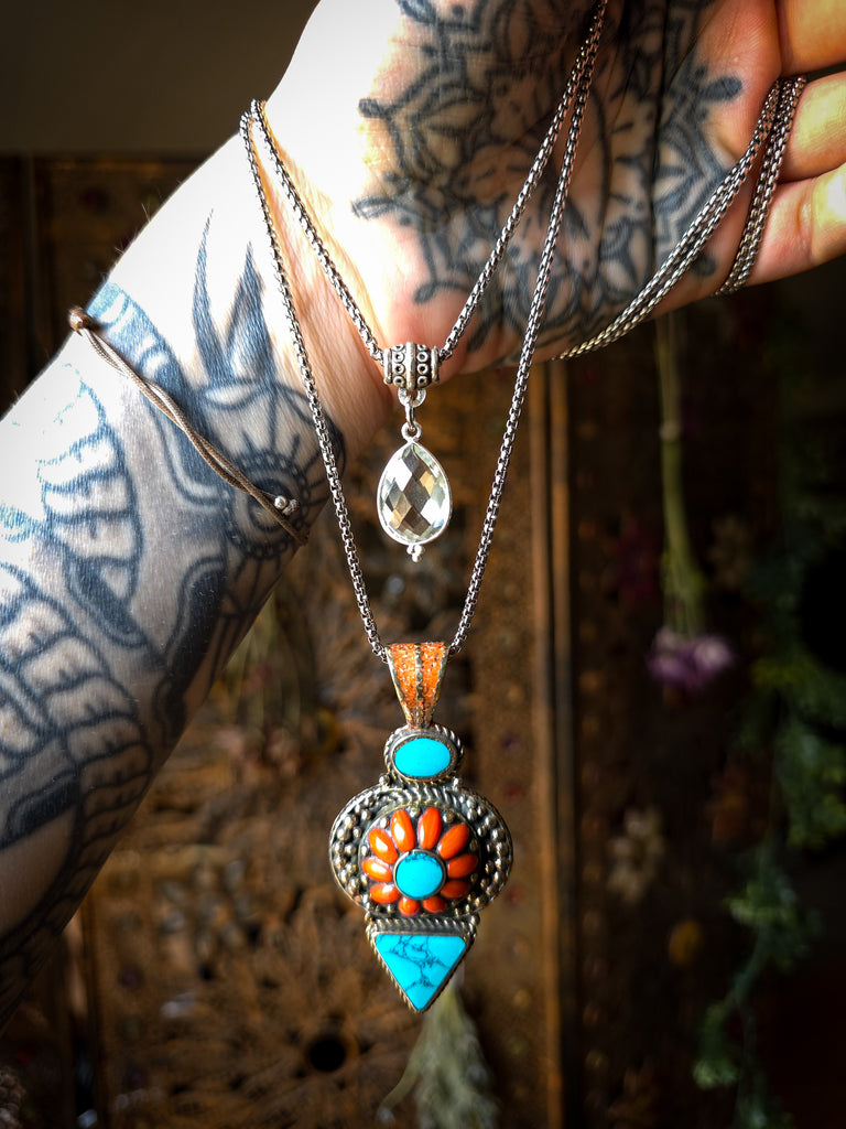 Ornamental Bohemian Amulet Necklaces with Topaz