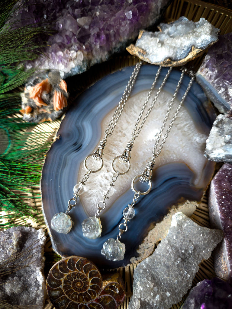 Hand Hanger Labradorite Flower Crystal Necklaces