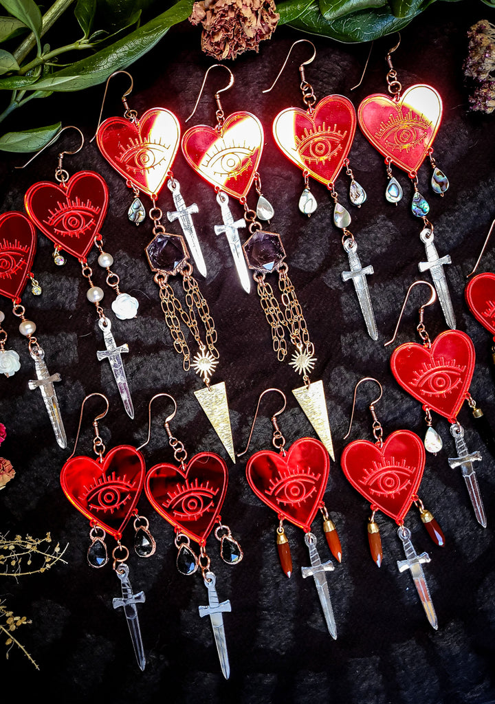 Three of Swords Heart Vision Earrings