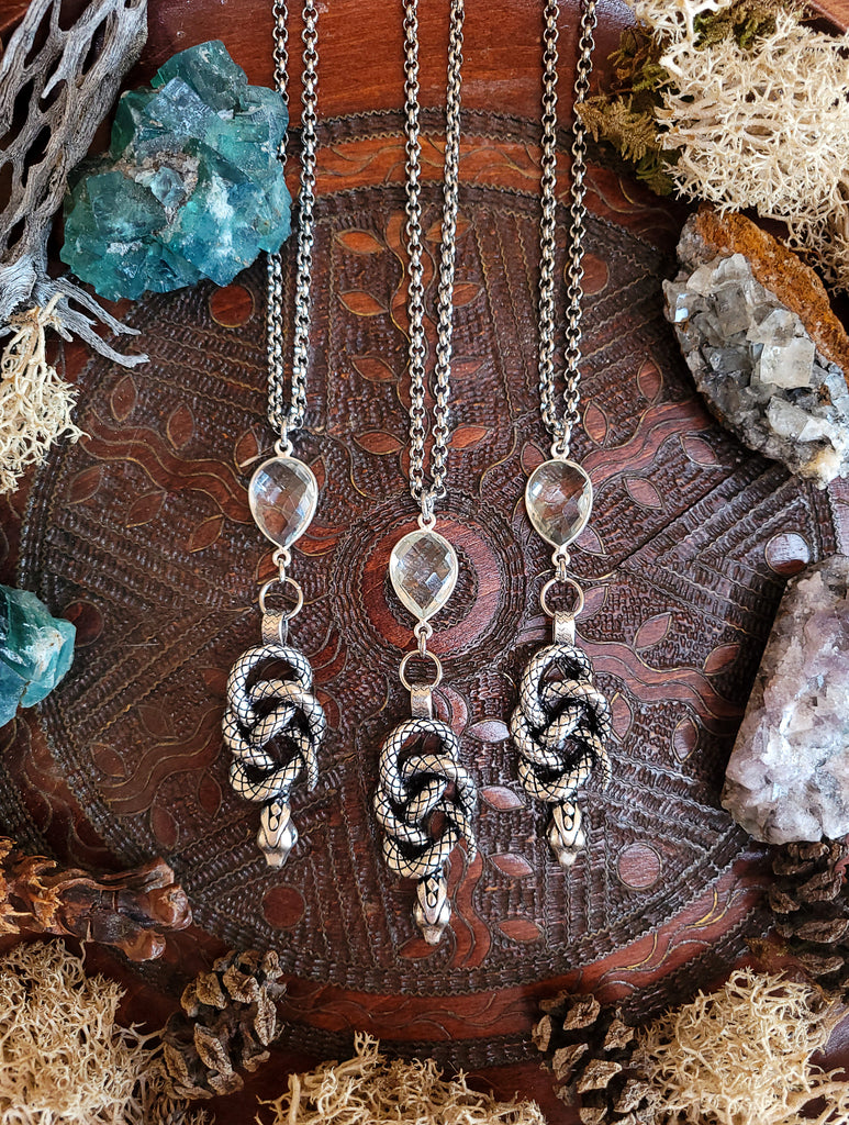 Silver Snake Knot Topaz Crystal Amulet