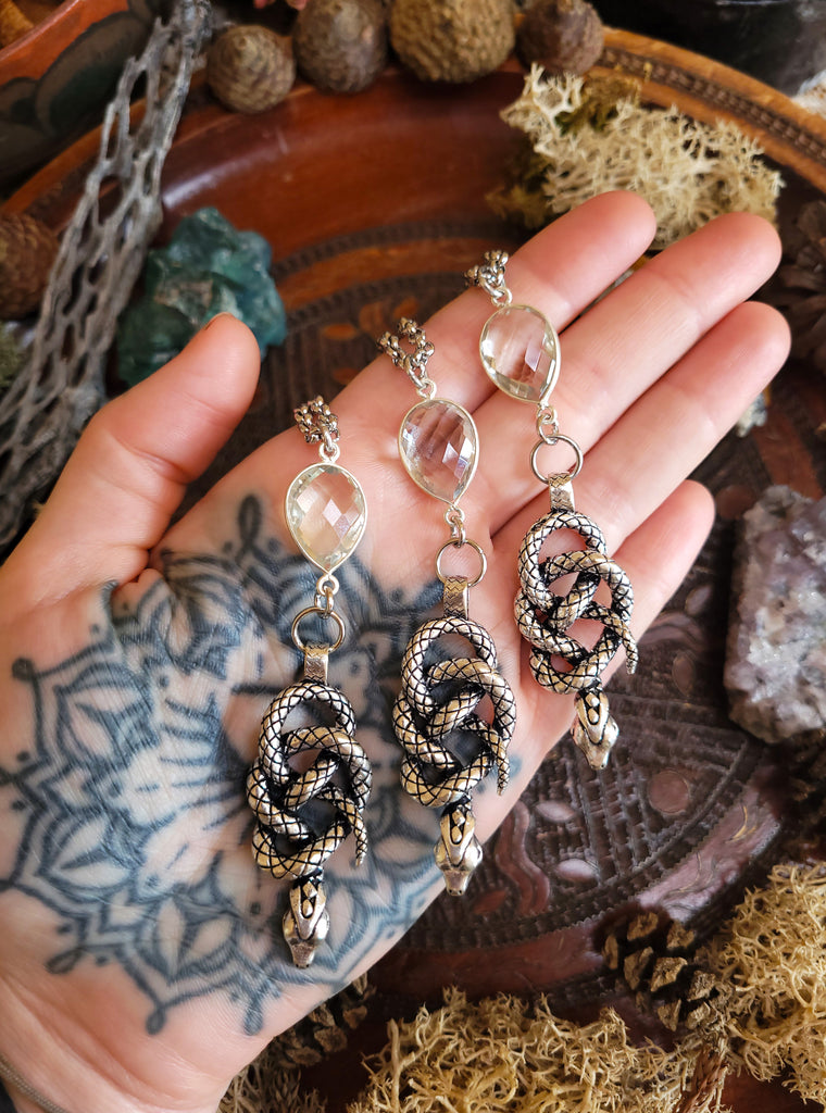 Silver Snake Knot Topaz Crystal Amulet