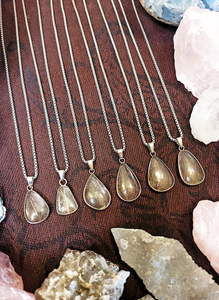 Rutilated Clear Quartz Crystal Necklace