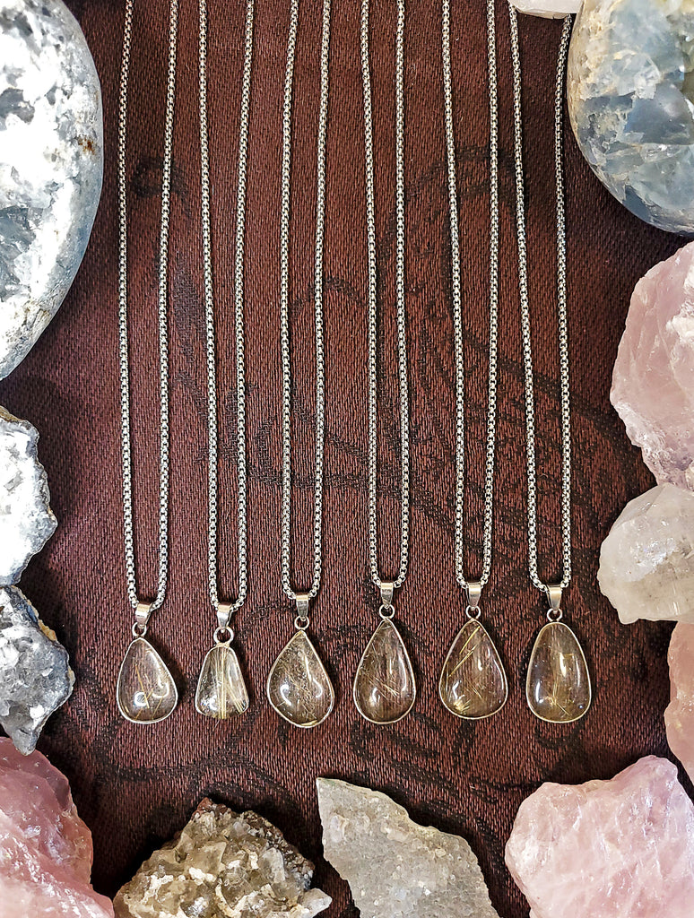 Rutilated Clear Quartz Crystal Necklace