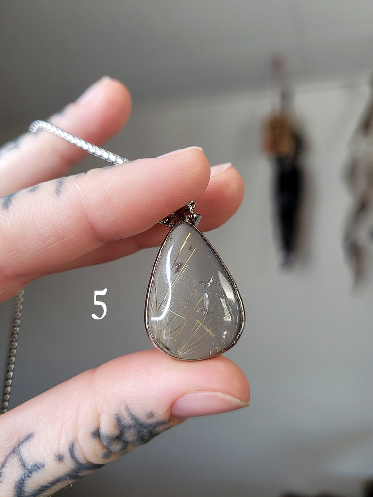 Rutilated Clear Quartz Crystal Necklace