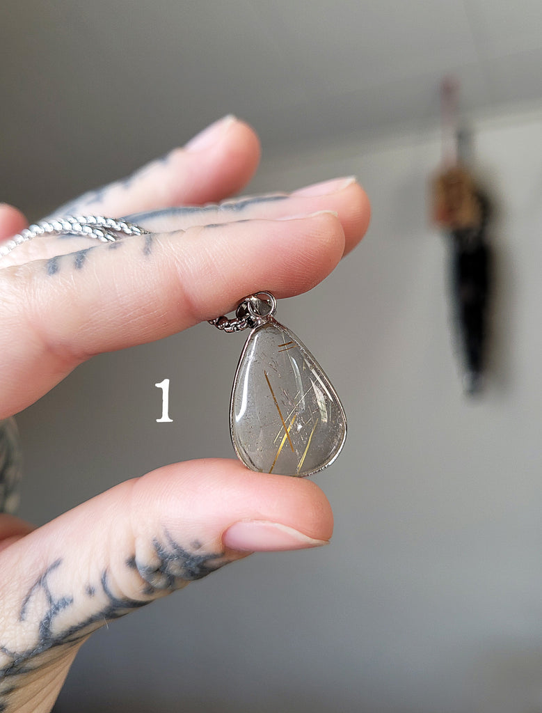 Rutilated Clear Quartz Crystal Necklace