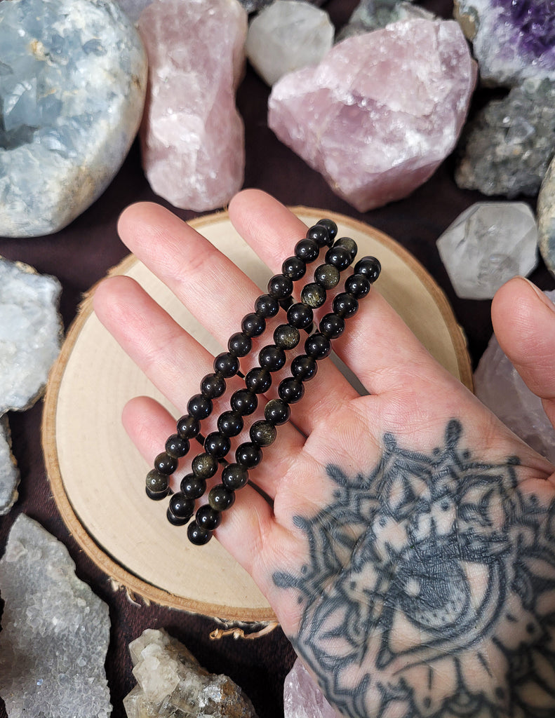 Black Gold Sheen Obsidian Crystal Bracelet