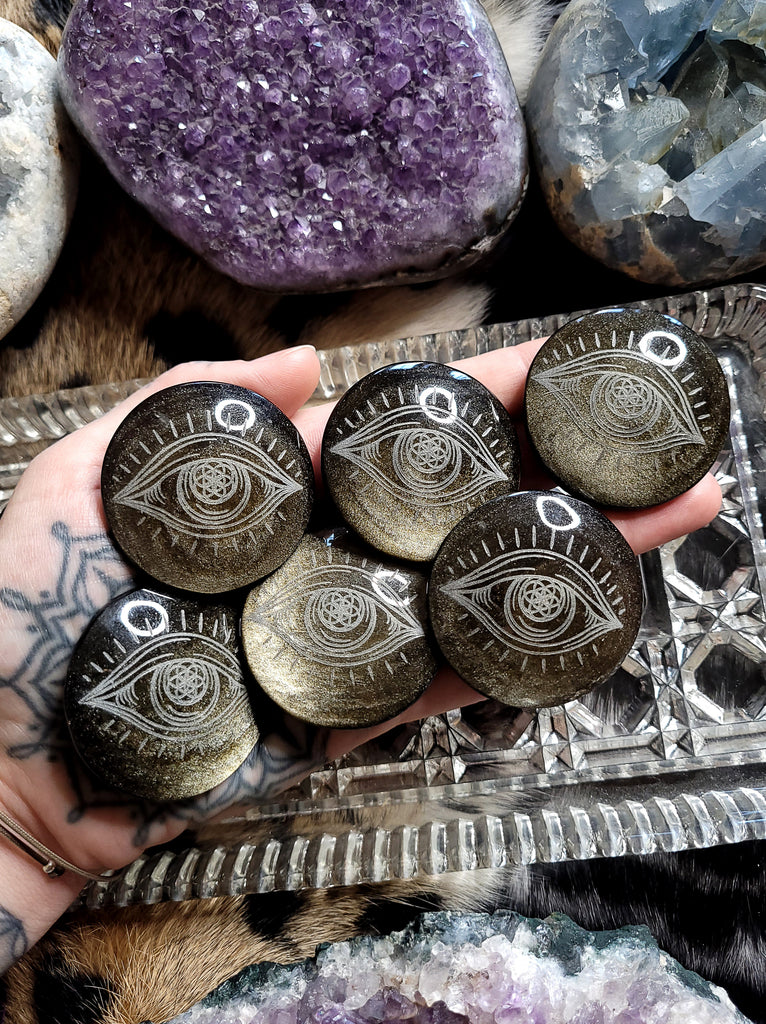 Gold Sheen Obsidian Engraved Crystal Pebbles