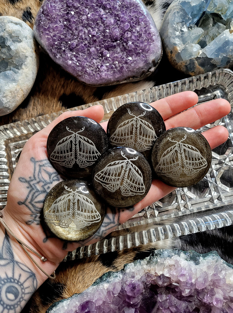 Gold Sheen Obsidian Engraved Crystal Pebbles
