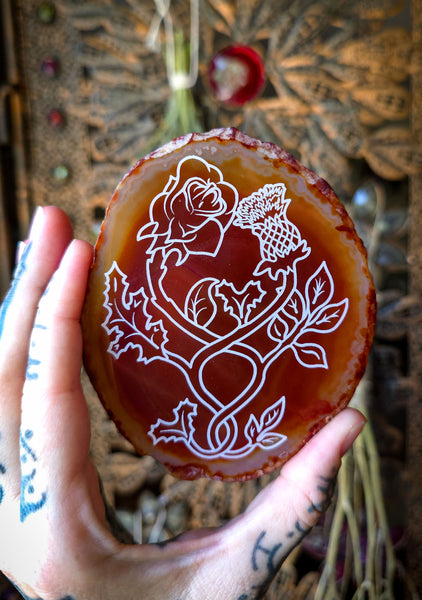 Agate Slice - Amber Thistle and Rose