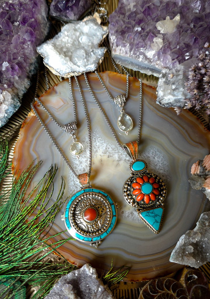 Ornamental Bohemian Amulet Necklaces with Topaz