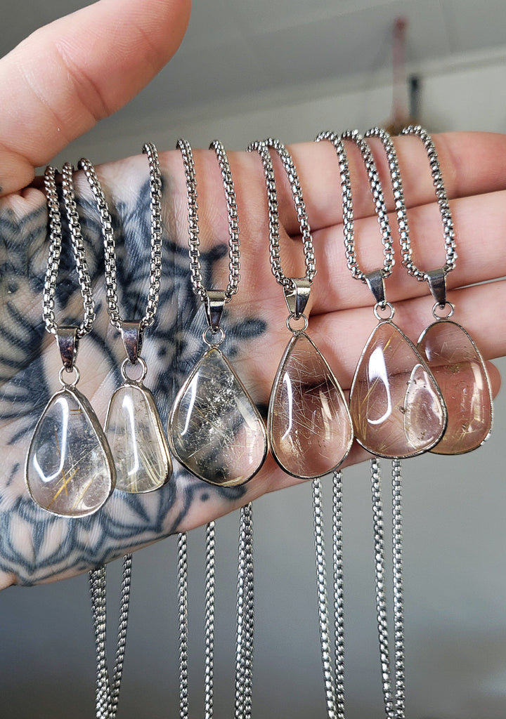 Rutilated Clear Quartz Crystal Necklace