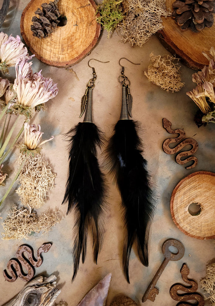 Midnight Black Feather Earrings