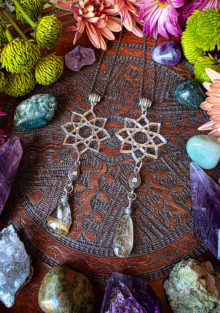 Mirrored Geometric Rutile Quartz Necklaces
