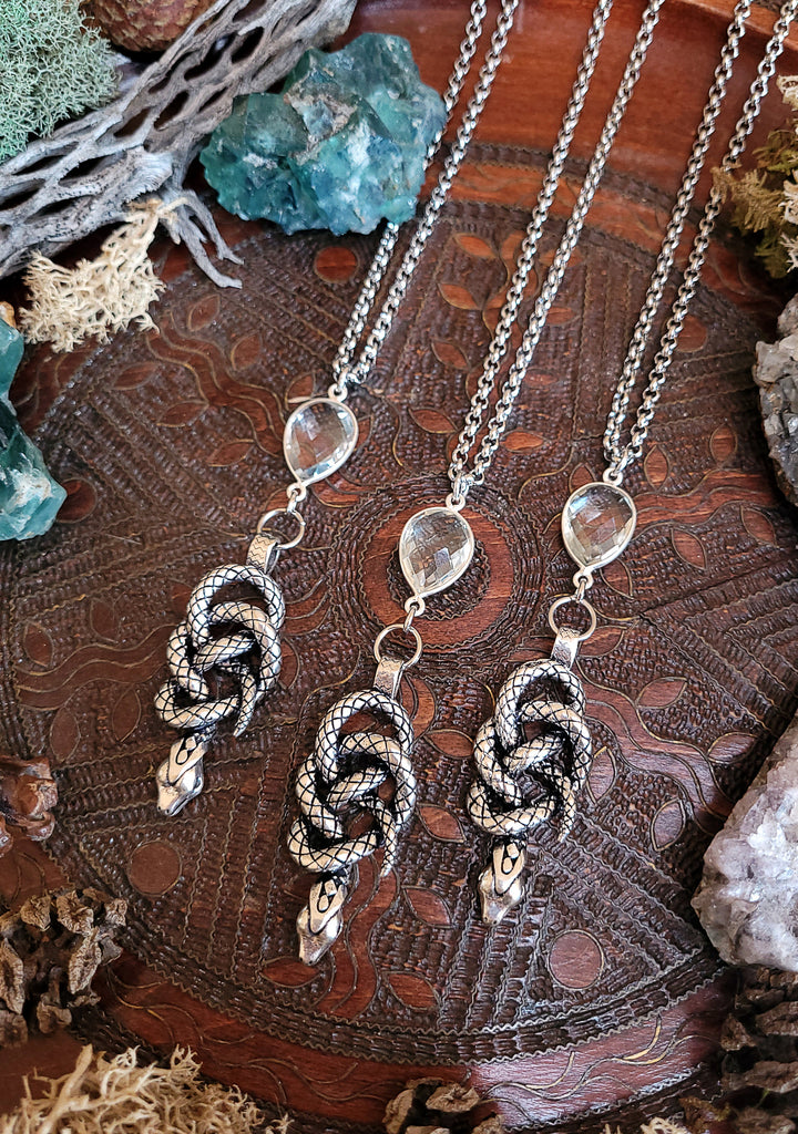 Silver Snake Knot Topaz Crystal Amulet