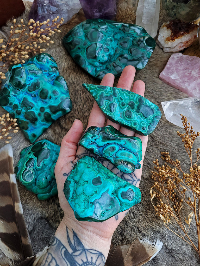 Chrysocolla and Malachite Crystal Free Forms