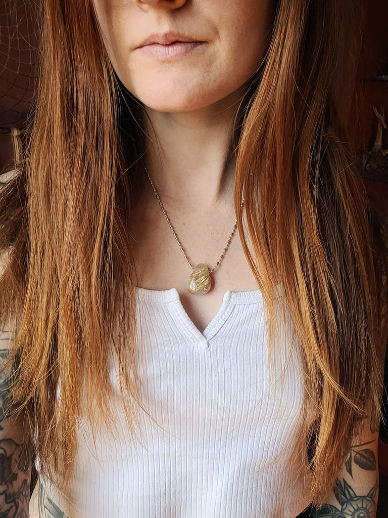 Rutilated Quartz Crystal Pendant Necklace