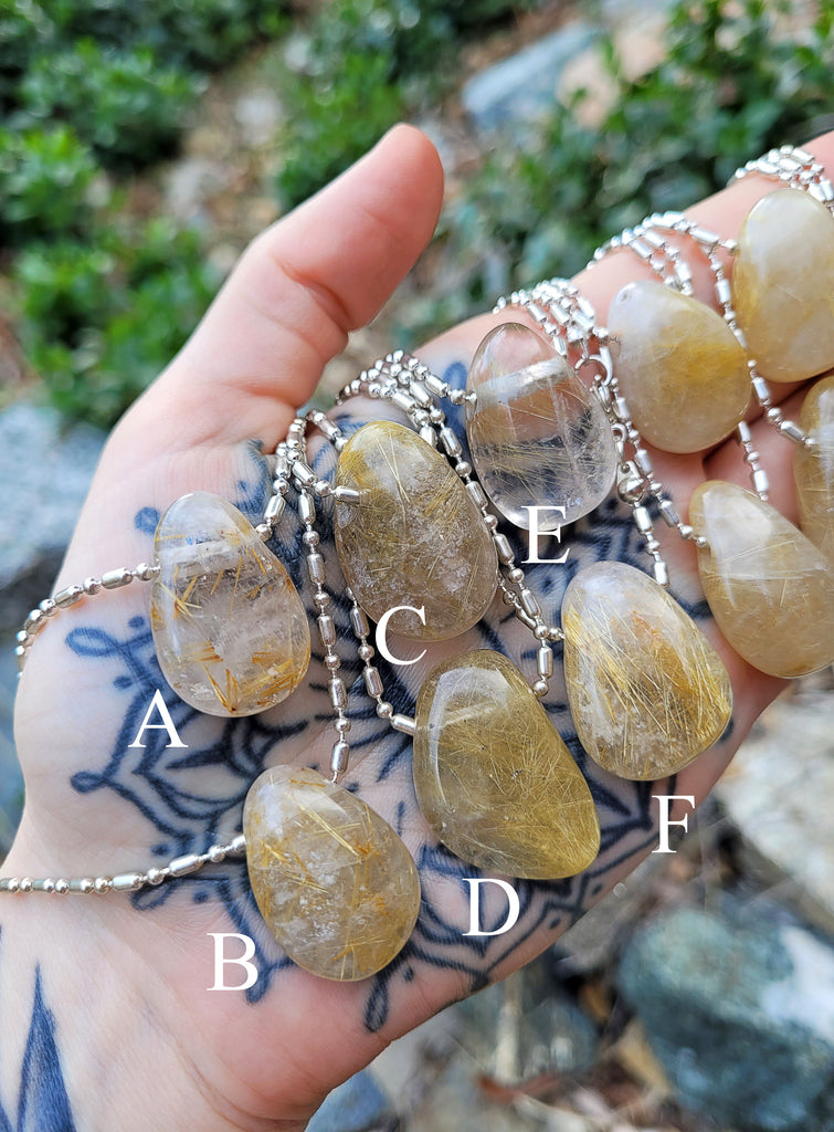 Rutilated Quartz Crystal Pendant Necklace