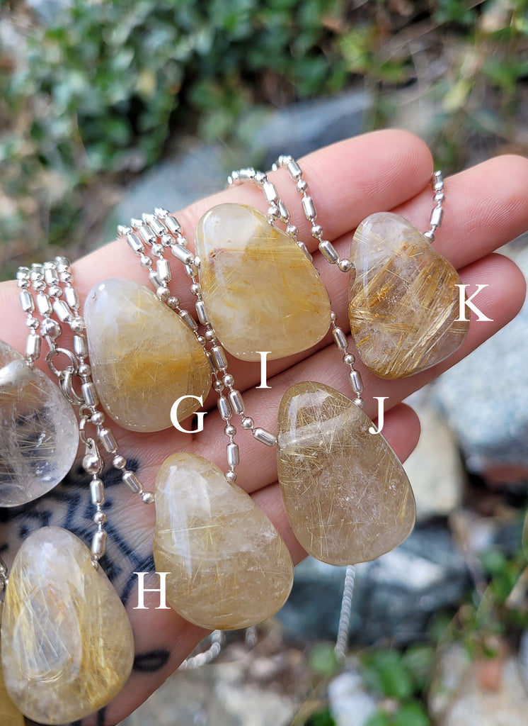 Rutilated Quartz Crystal Pendant Necklace