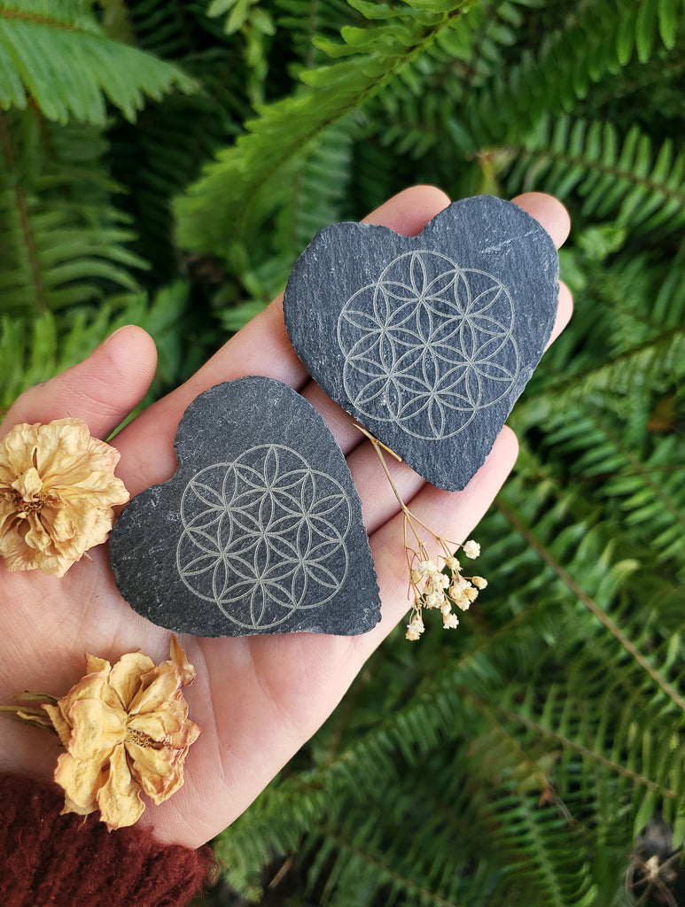 Black Slate Engraved Stone Hearts