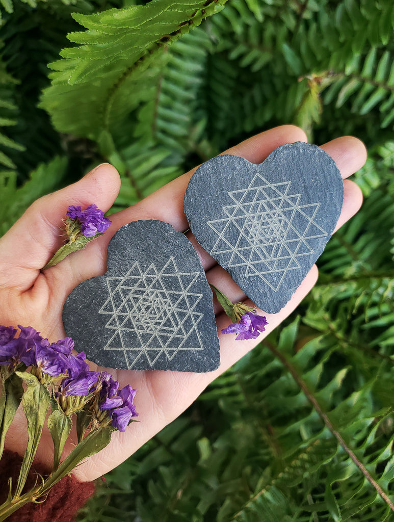 Black Slate Engraved Stone Hearts