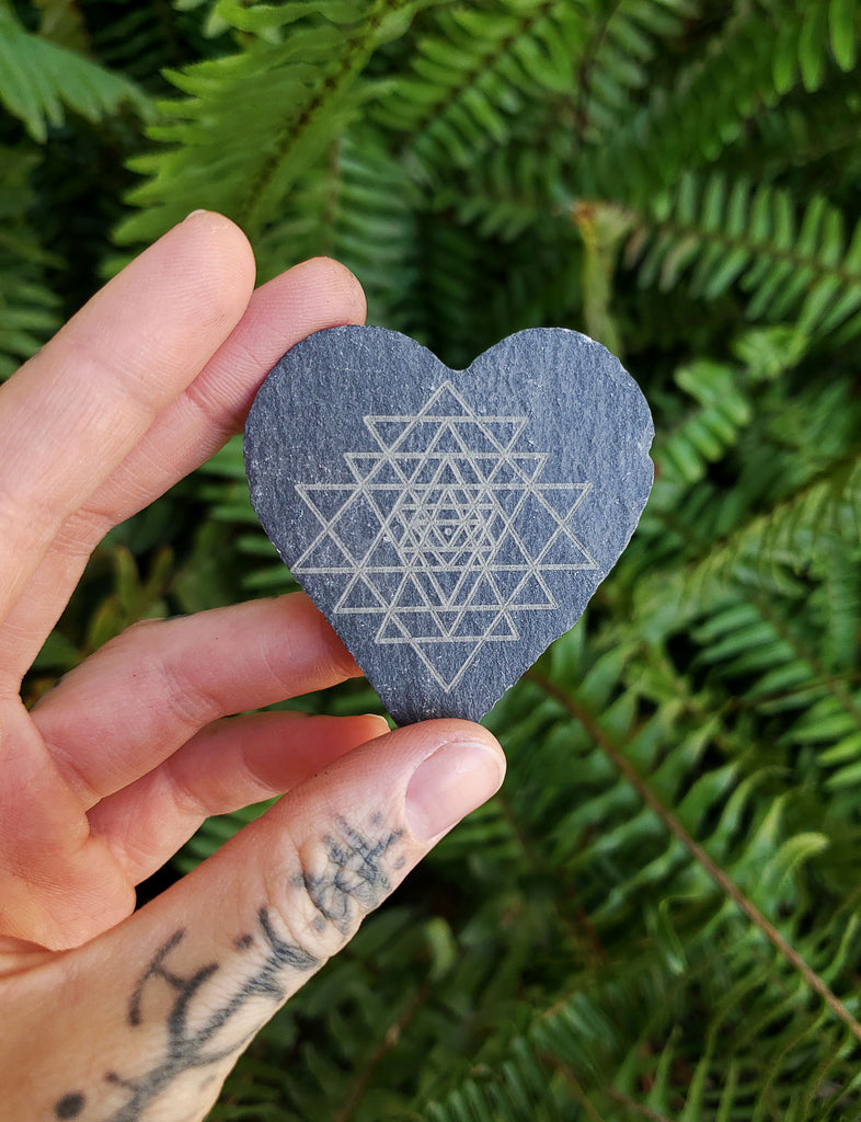Black Slate Engraved Stone Hearts