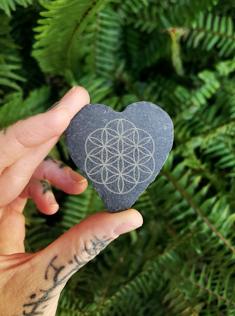 Black Slate Engraved Stone Hearts